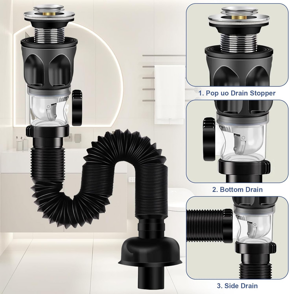 Globetrek° Afvoerbuis 1+1 GRATIS - Universeel Anti-Geuroverlast Anti-Verstopping Telescoop Afvoersysteem