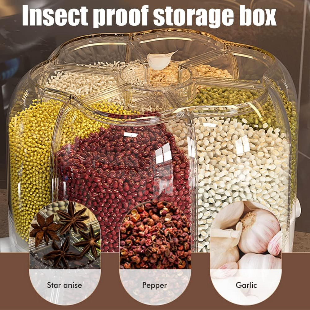 Globetrek° RotatableContainer: Stijlvolle Multifunctionele 6-Compartimenten Graan Roteerbare Container