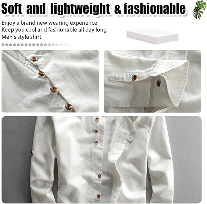 Icone™ CollarlessLongsleeves: Heren Japans Stijl Ademend Kraagloos Lange Mouwen