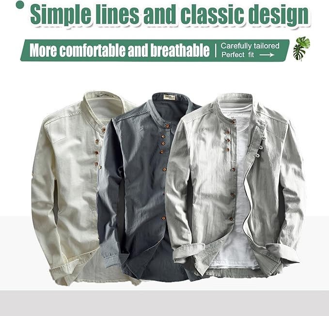 Icone™ CollarlessLongsleeves: Heren Japans Stijl Ademend Kraagloos Lange Mouwen
