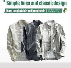 Icone™ CollarlessLongsleeves: Heren Japans Stijl Ademend Kraagloos Lange Mouwen