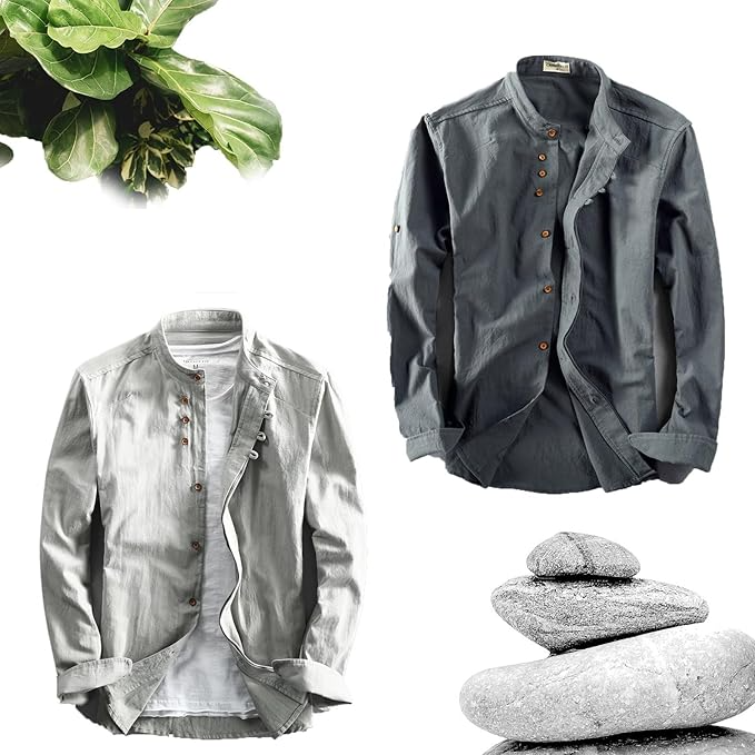 Icone™ CollarlessLongsleeves: Heren Japans Stijl Ademend Kraagloos Lange Mouwen