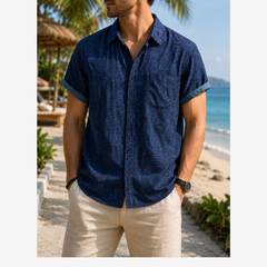 Icone™ VersatileShirt: Heren Veelzijdig Patroon Kort Mouw Knop Omlaag Shirt