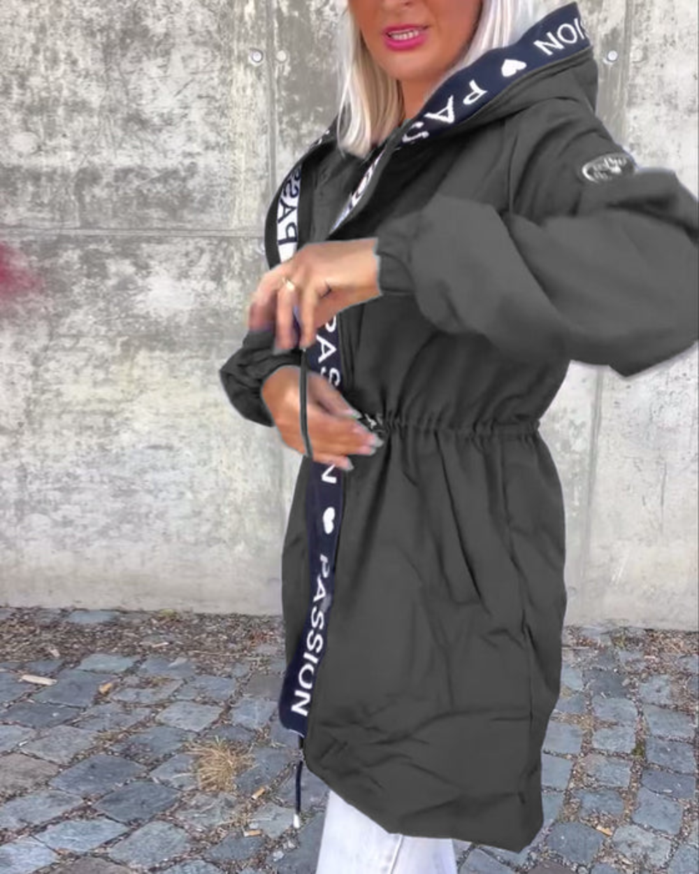Icone™ HoodedJacket: Dames Casual Brief Afdrukken Trekkoord Met Capuchon Jas