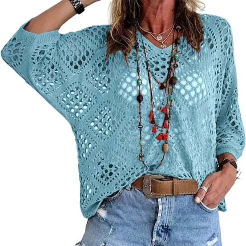 Icone™ CrochetCoverup: Bohemian Zomer Mid-Lengte Mouwen Coverup