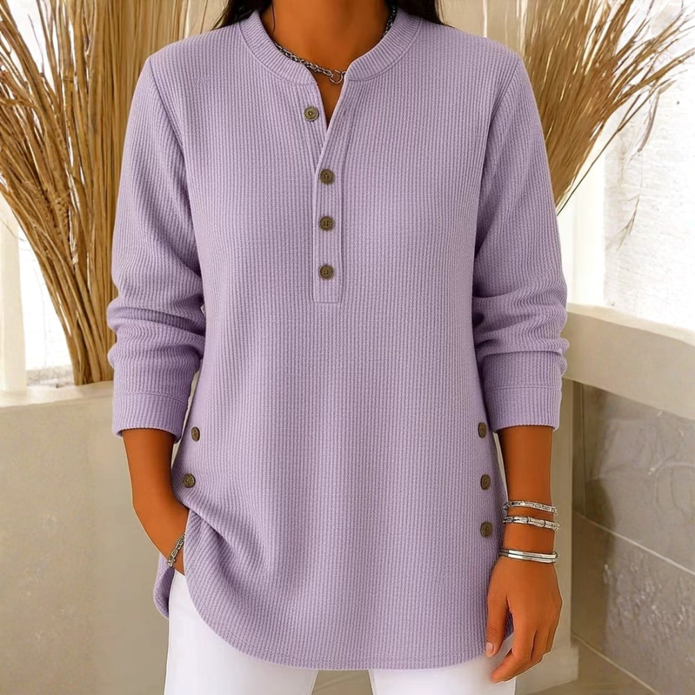 Icone™ CasualBlouse: Effen Kleur Stijlvolle Knopen Toevallig Bloes