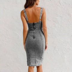 Icone™ DenimDress: Denim Jurk Met Split En Verstelbare Bandjes