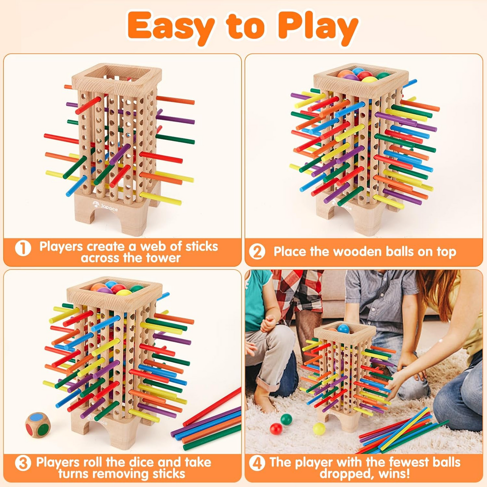 Kletshuts™ StickTower: Klassiek Montessori-Geïnspireerd Stok Toren Stapelspel