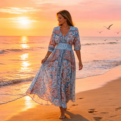 Icone™ LongDress: Elegante Comfortabele Bloemen V-Hals Lange Jurk