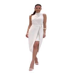 Icone™ SlimDress: Mouwloze Hoge Hals Wikkelstijl Midi Slim Jurk
