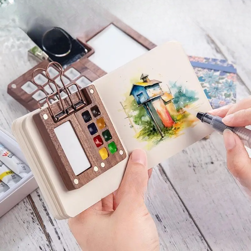 PaintPalette: Mini Houten Draagbare Kunstenaars Verf Palette Doos