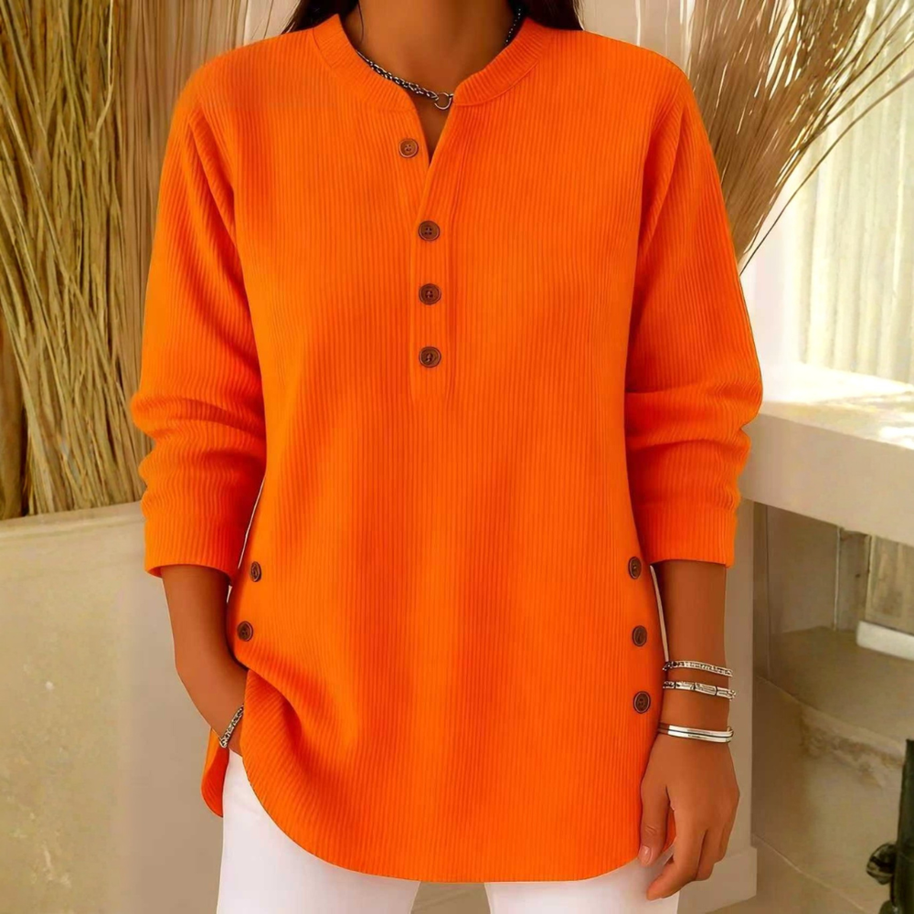 Icone™ CasualBlouse: Effen Kleur Stijlvolle Knopen Toevallig Bloes