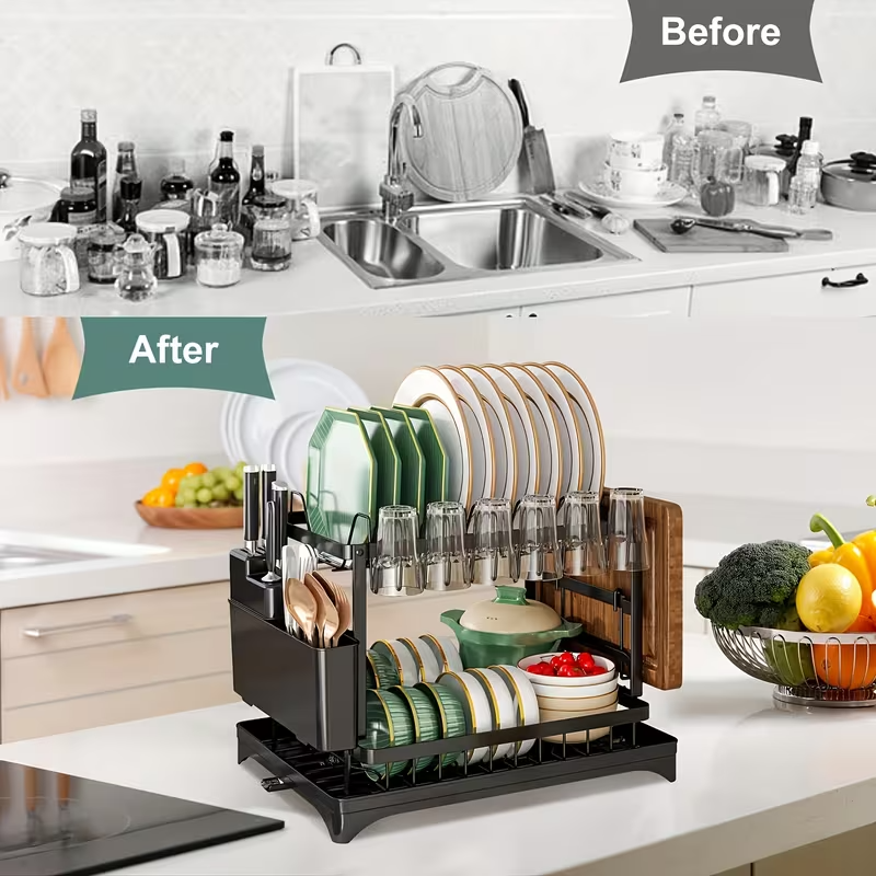 Globetrek° DishDrainer: Multi-Level Ruimtebesparende Keuken Afdruiprek Organizer