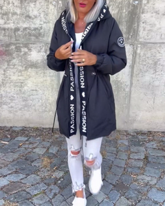 Icone™ HoodedJacket: Dames Casual Brief Afdrukken Trekkoord Met Capuchon Jas