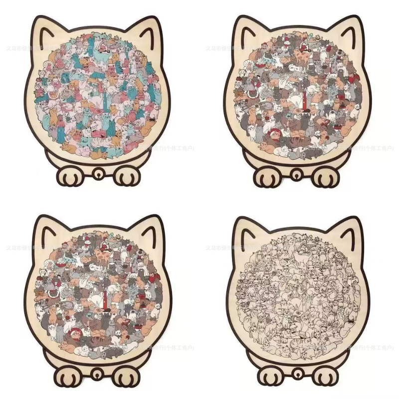 Kletshuts™CatPuzzle: Uniek Kat Puzzel Kleurrijk Houten Dier Legpuzzel
