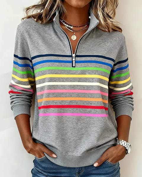Icone™ ComfySweatshirt: Regenboog Streep Casual De Helft-Rits Comfortabel Sweatshirt