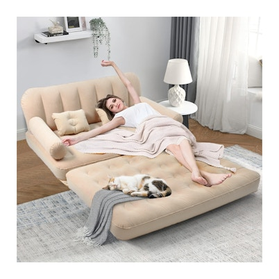 UltiFurni® RestLounge: Converteerbare 2-in-1 Snelle Opzet Opblaasbare Rust Lounge Sofa Bed