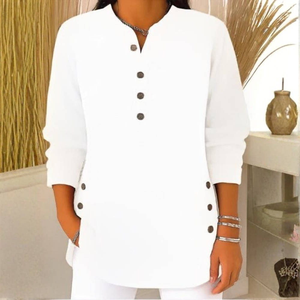 Icone™ CasualBlouse: Effen Kleur Stijlvolle Knopen Toevallig Bloes