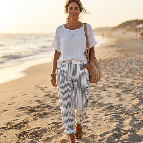 Icone™ StripePants: Comfortabele Mode Stripe Broek Met Zakken