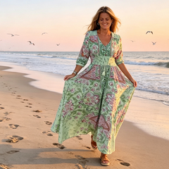 Icone™ LongDress: Elegante Comfortabele Bloemen V-Hals Lange Jurk