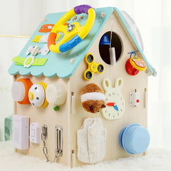 Kletshuts™ BusyHouse: Multifunctioneel Montessori Houten Druk Huis