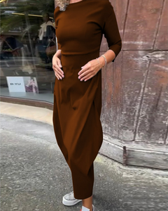 Icone™ SleekDress: Minimalistische Lange Sleek Mouw Elegante Casual Fit Jurk