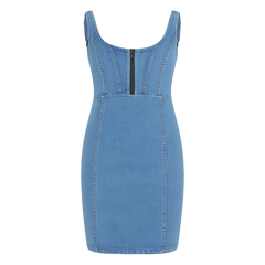 Icone™ DenimDress: Denim Jurk Met Split En Verstelbare Bandjes