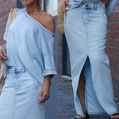 Icone™ FashionSet: Stijlvolle Off-Shoulder Top En Denim Rok