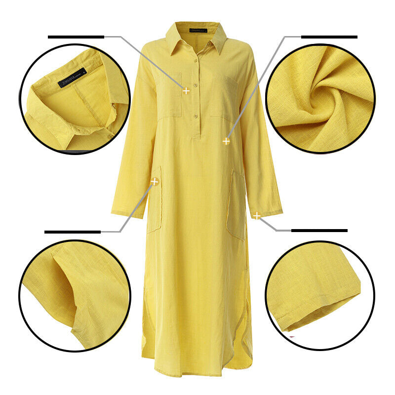 Icone™ ShirtDress: Soepelvallend Overhemd Zijsplit Jurk