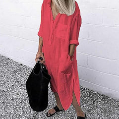 Icone™ ShirtDress: Soepelvallend Overhemd Zijsplit Jurk