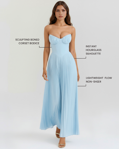 Icone™ FlexDress: Strapless Flexibele Feeststijl Plissé Maxi Jurk