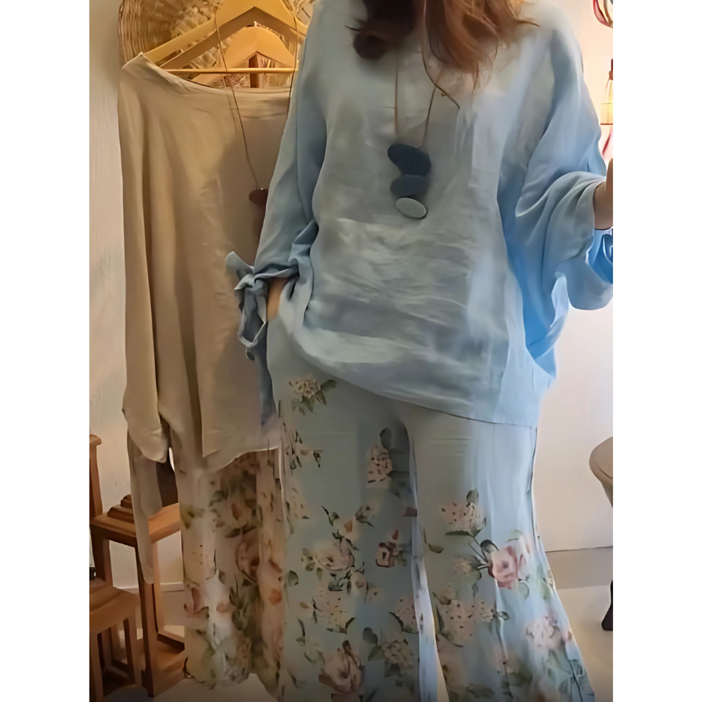 Icone™ LooseSet: Losse Lange Mouwen Blouse En Bloemenprint Broek Set Voor Dames