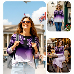 Icone™ FloralLongsleeves: Dames Casual Comfort Top Ronde Hals Bloemen Lange Mouwen