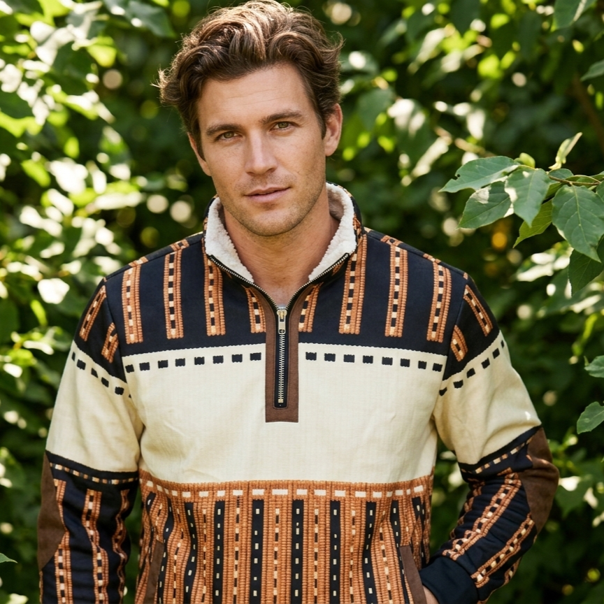 Icone™ RetroSweatshirt: Heren Stijlvolle Half-Rits Staande-Kraag Retro Sweatshirt