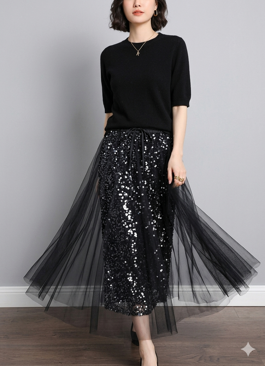 Icone™ SparkleSet: Casual Elegante Top En Glanzende Tulle Sparkle Set