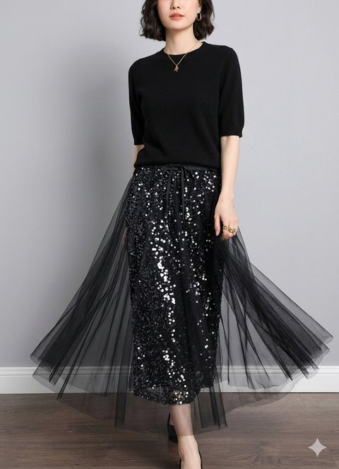 Icone™ SparkleSet: Casual Elegante Top En Glanzende Tulle Sparkle Set