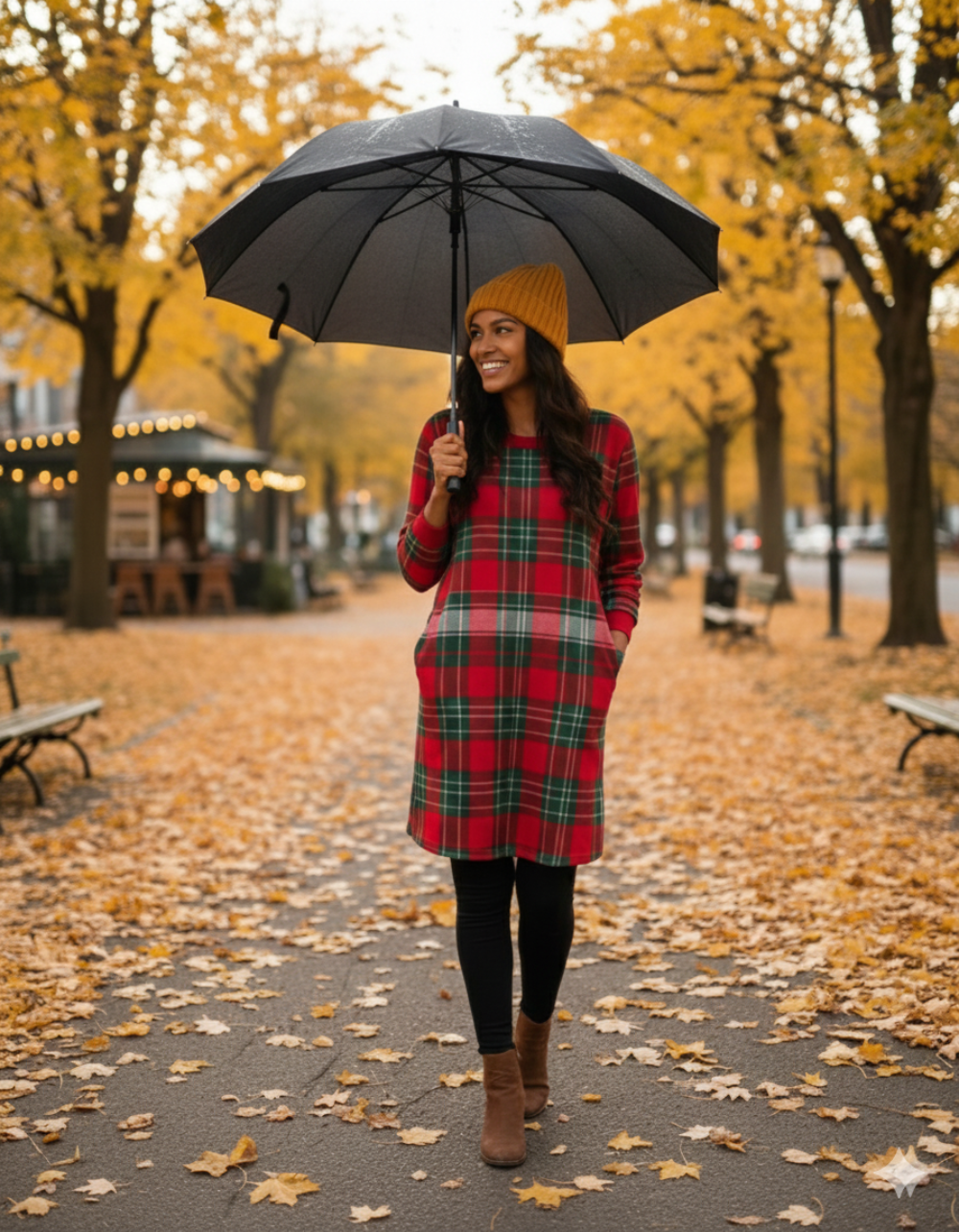Icone™ CheckeredDress: Casual Ontspannen Pasvorm Lange Mouwen Geruit Jurk