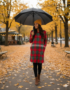 Icone™ CheckeredDress: Casual Ontspannen Pasvorm Lange Mouwen Geruit Jurk