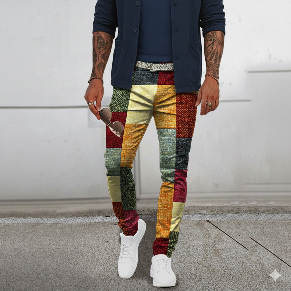 Icone™ RetroTrousers: Stijlvolle Kleurblok Vintage Slank Passende Retro Broek