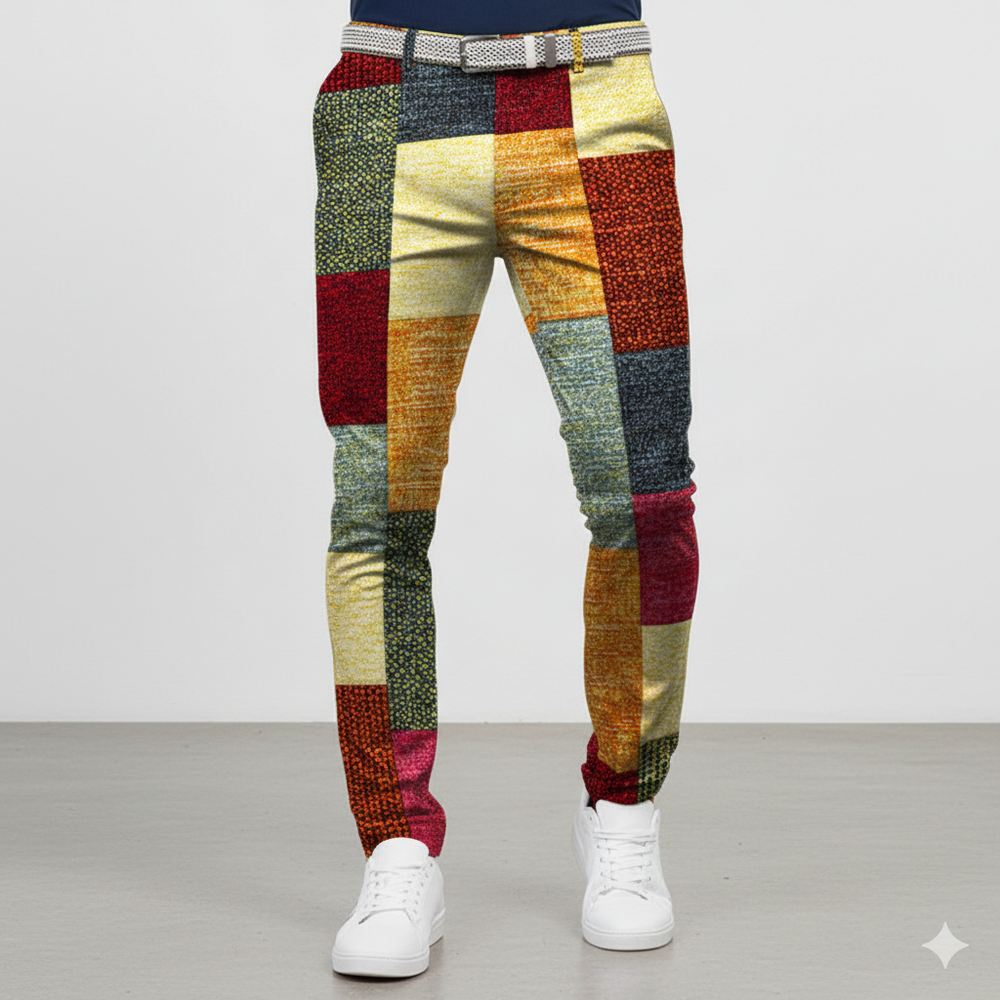 Icone™ RetroTrousers: Stijlvolle Kleurblok Vintage Slank Passende Retro Broek