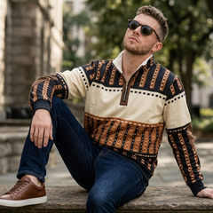 Icone™ RetroSweatshirt: Heren Stijlvolle Half-Rits Staande-Kraag Retro Sweatshirt