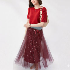 Icone™ SparkleSet: Casual Elegante Top En Glanzende Tulle Sparkle Set