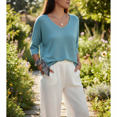 Icone™ KnittedTop: Dames V-Hals Halflange Mouwen Lichtgewicht Gebreid Top