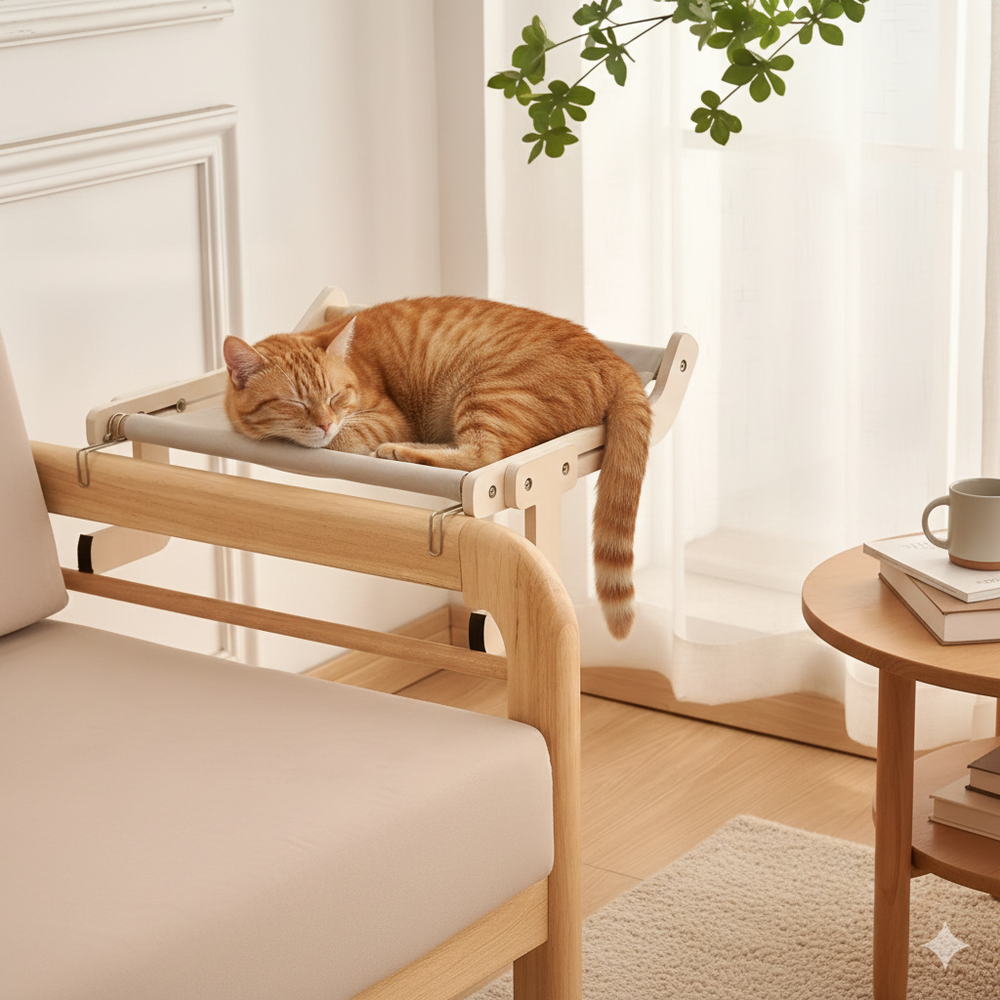 Catfri® HangingBed - Premium Verstelbare Houten Katten Hangmat Hangende Bed