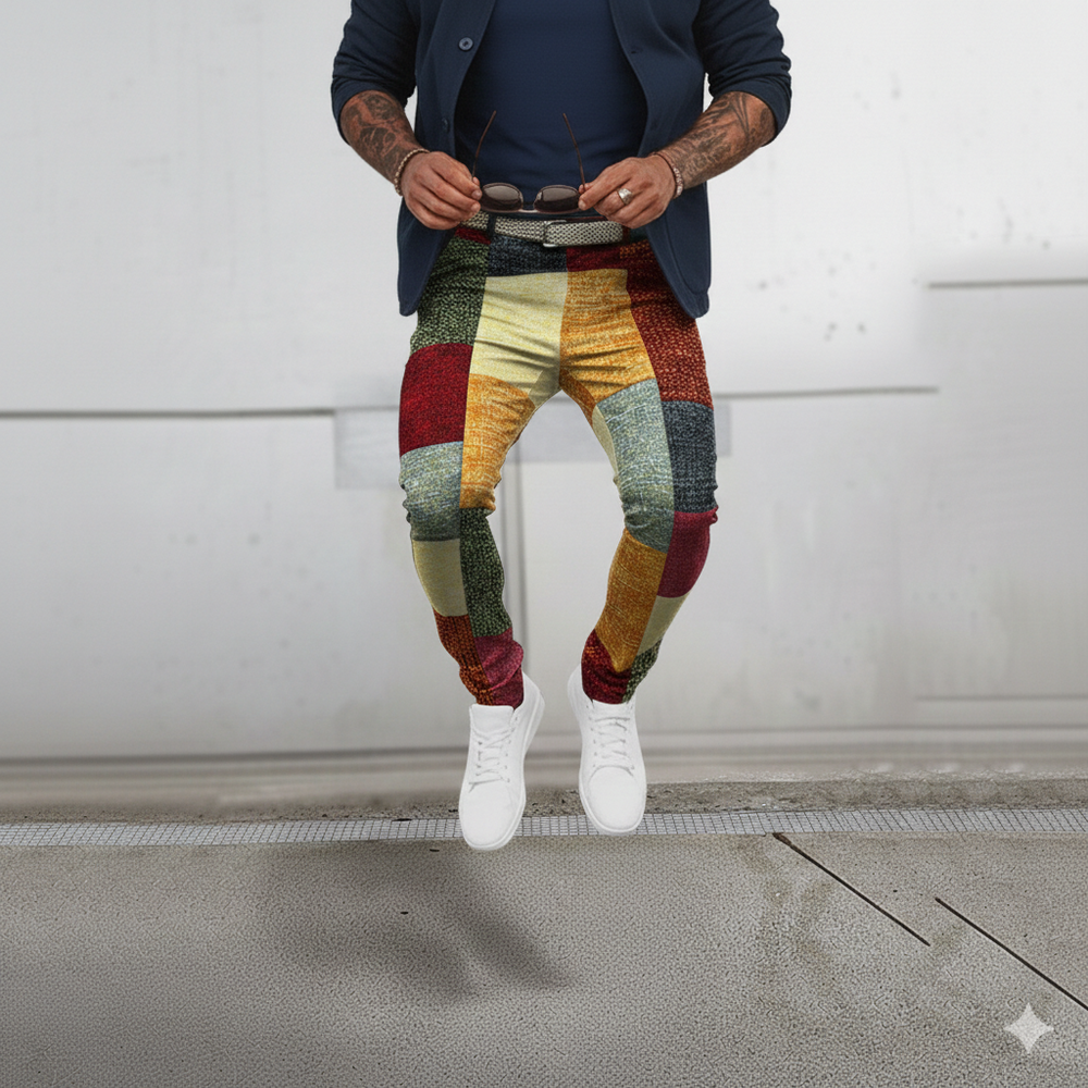 Icone™ RetroTrousers: Stijlvolle Kleurblok Vintage Slank Passende Retro Broek