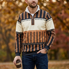 Icone™ RetroSweatshirt: Heren Stijlvolle Half-Rits Staande-Kraag Retro Sweatshirt