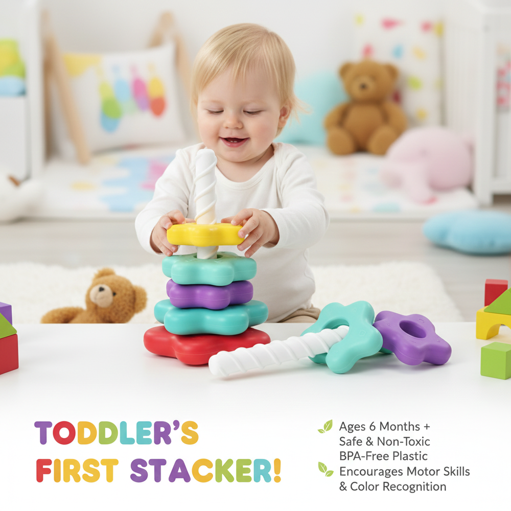 Kletshuts™ StackingToy: Regenboog Toren Wiel Stapelen Speelgoed Zintuiglijk Leren