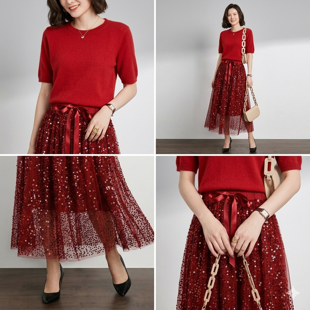 Icone™ SparkleSet: Casual Elegante Top En Glanzende Tulle Sparkle Set
