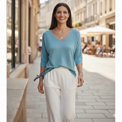 Icone™ KnittedTop: Dames V-Hals Halflange Mouwen Lichtgewicht Gebreid Top