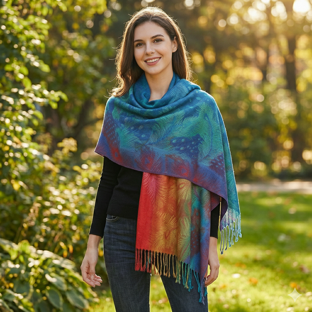 Icone™ ElegantScarf: Vrouwen's Levendige Kleurrijke Boheemse Tassel Elegante Sjaal